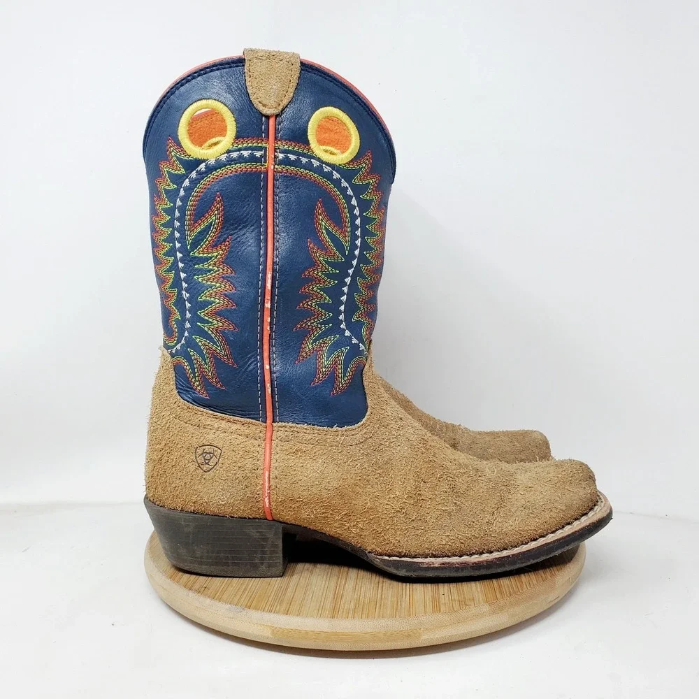 Ariat Derby Monroe Boots Kids 3 Western Roughout Square Toe Boys Girls‎ Shoes
